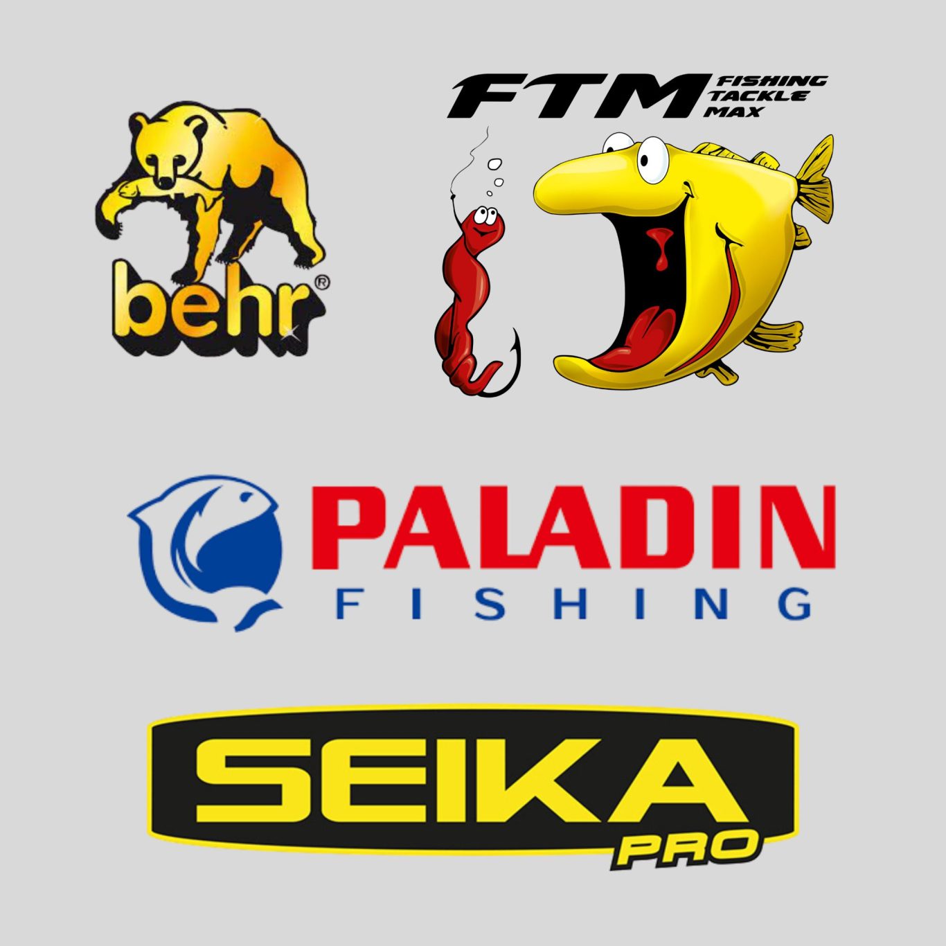 Verschiedene Logos von Marken im Angel- und Outdoor-Bereich.